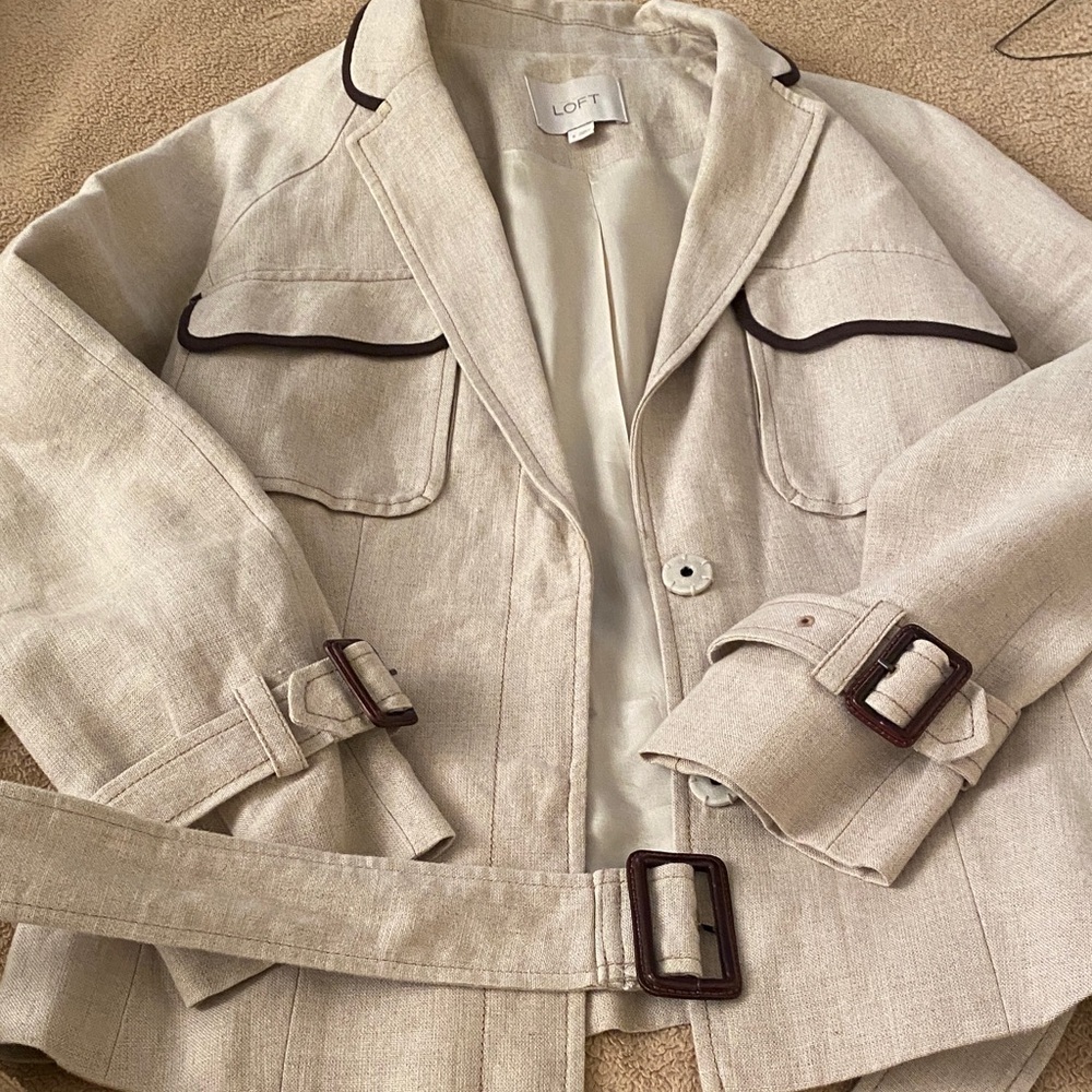 Ann Taylor Loft Beige and Brown Trim Blazer